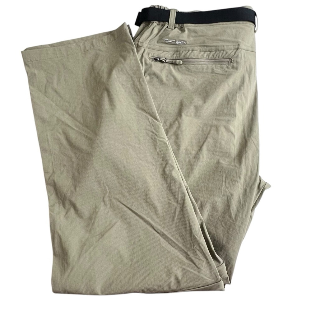 Mier Mens Tan Large Nylon Straight Leg Convertible Belted‎ Hiking Cargo Pants